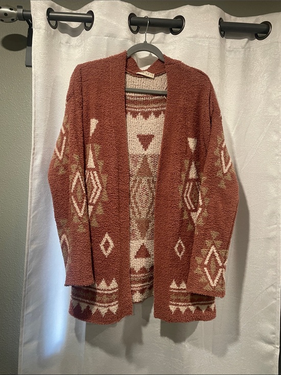 new in Sweaters - Open-Front Aztec Knit Cardigan Sweater - Rust/Cream
